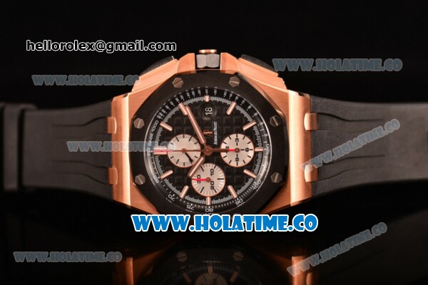 Audemars Piguet Royal Oak Offshore Chrono Clone AP Calibre 3126 Automatic Rose Gold Case with Black Dial and White Stick Markers (NOOB) - Click Image to Close